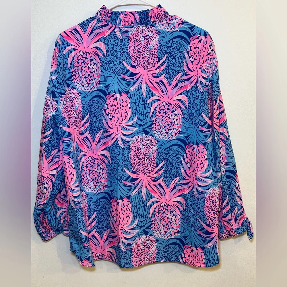 Lilly Pulitzer Sherida Top Borealis Blue Tropic Down Low Size XL - Picture 3 of 9